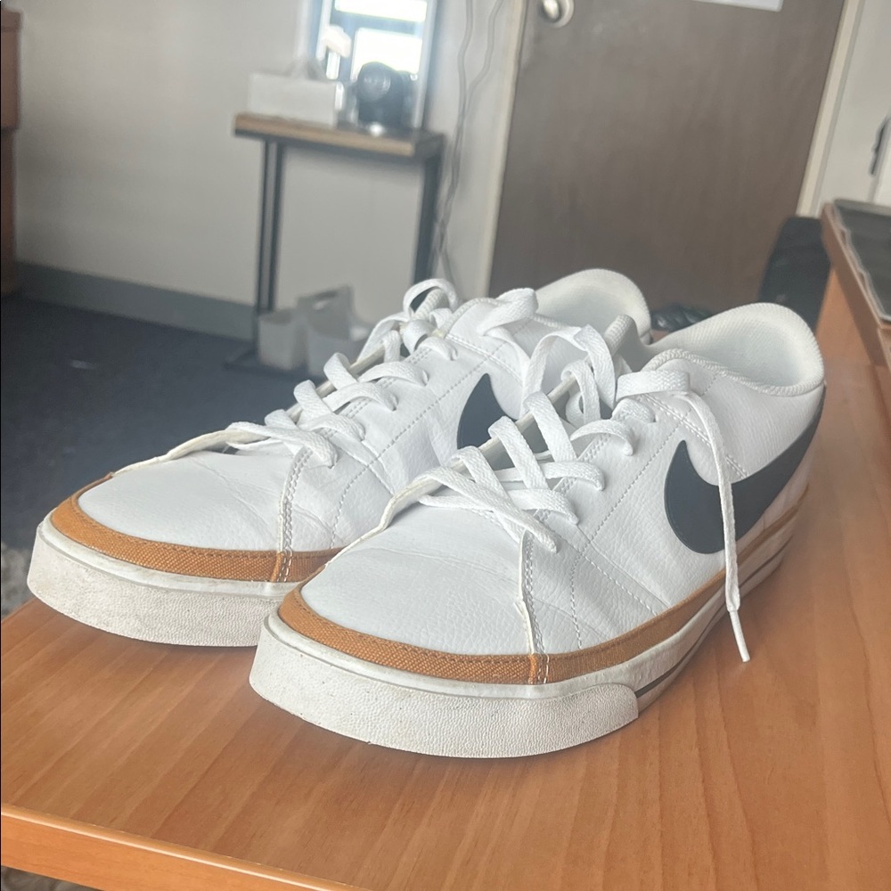 Nike White Sneakers with Black and Brown Accents